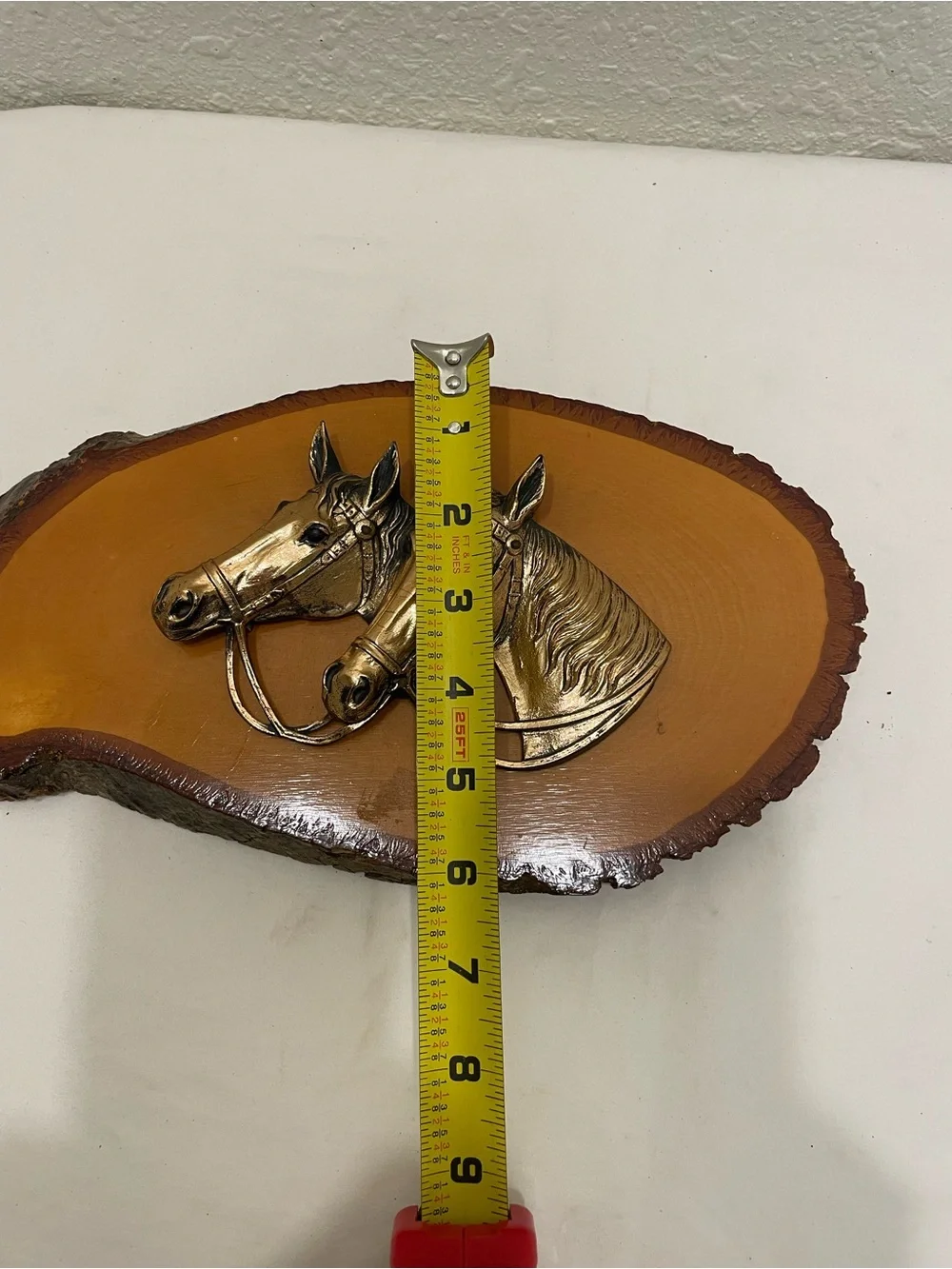 Bronze Horse Head Wall Plaque on Natural Wood - Brown